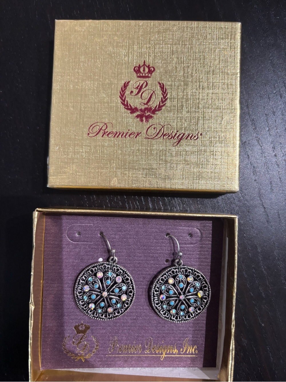 Premier Designs Silver-Tone Opal Accent Round Drop Earrings - Blue Multicolor